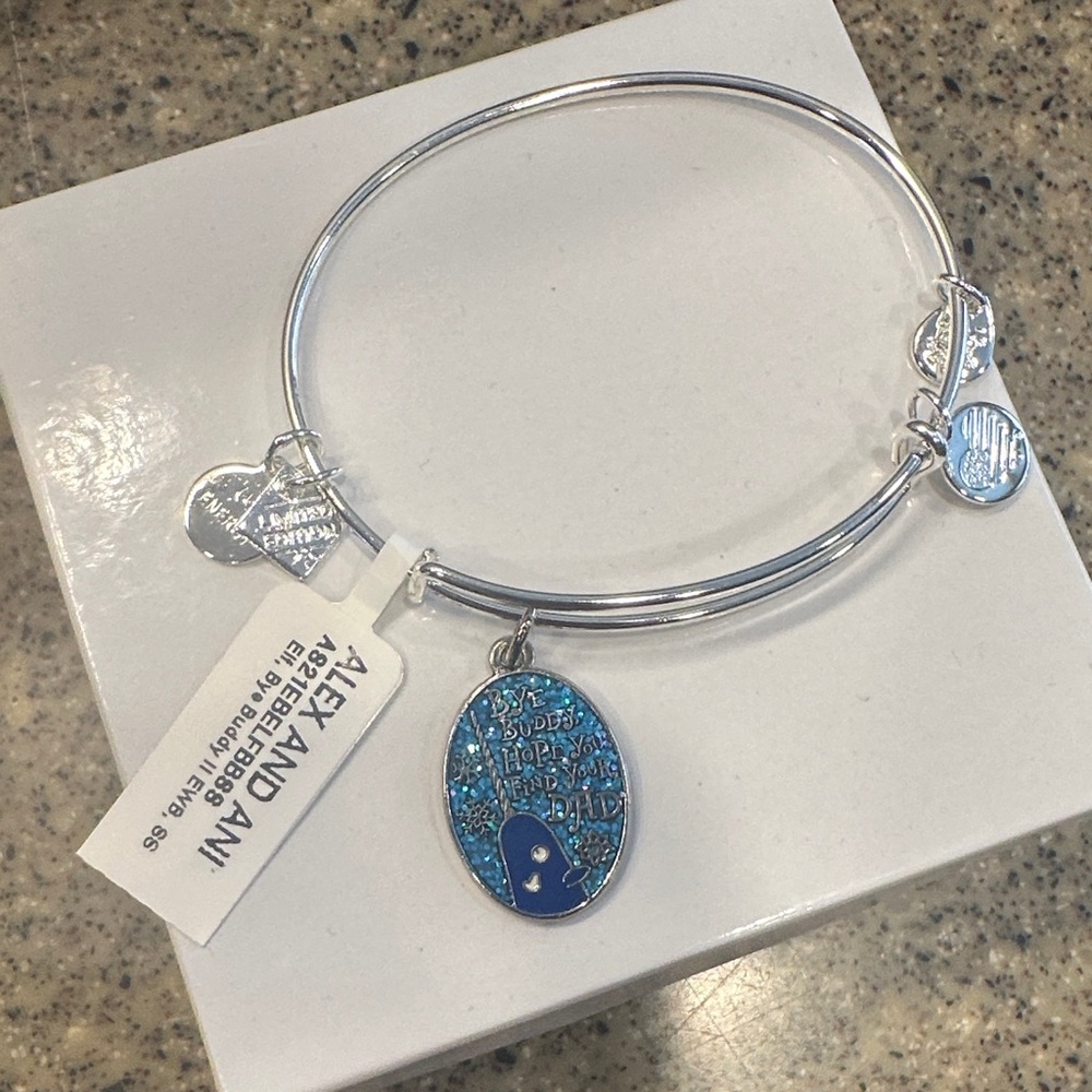 Alex and Ani Silver Bangle with Blue Charm